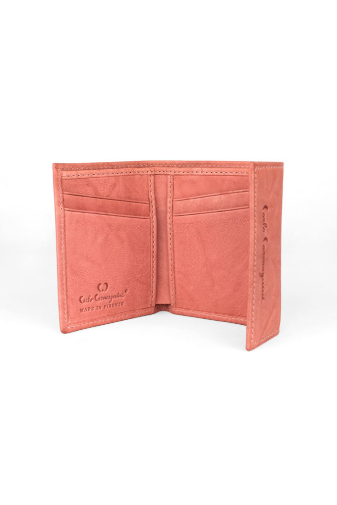 leather wallet, pink wallet, made in italy, carlo carmagnini, soft leather