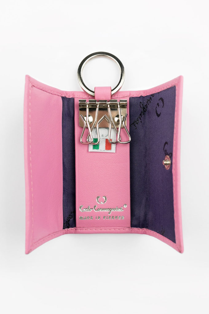 carlo carmagnini, handwoven keychain, woven leather, leather keychain, pink keychain, made in italy, made in florence, made in firenze