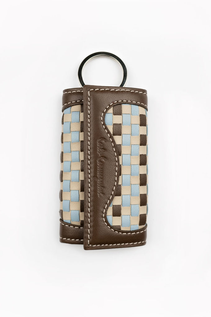 carlo carmagnini, handwoven keychain, woven leather, leather keychain, pink keychain, made in italy, made in florence, made in firenze