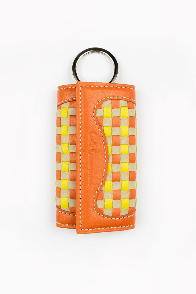 carlo carmagnini, handwoven keychain, woven leather, leather keychain, pink keychain, made in italy, made in florence, made in firenze