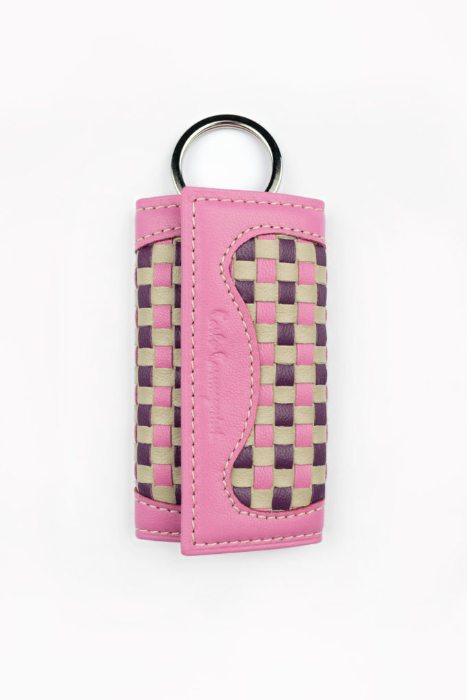 carlo carmagnini, handwoven keychain, woven leather, leather keychain, pink keychain, made in italy, made in florence, made in firenze